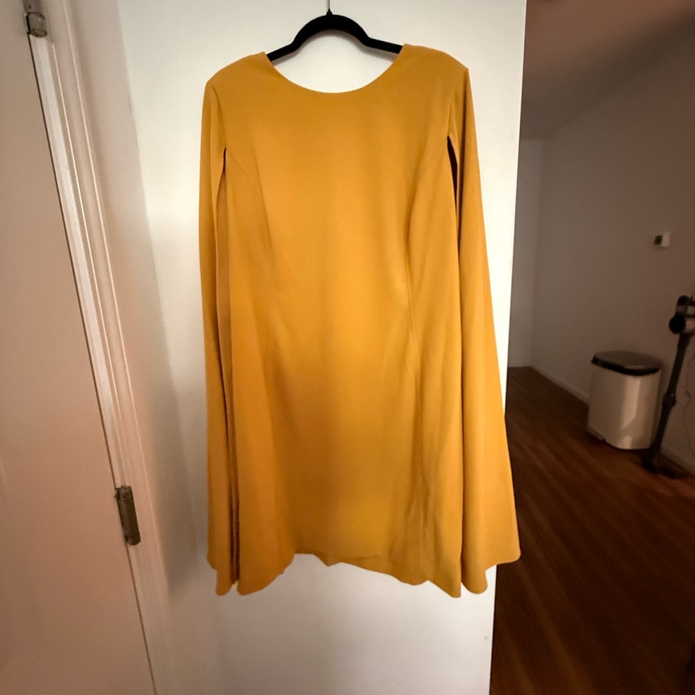 Calvin Klein Elegant Mustard Yellow Cape Dress